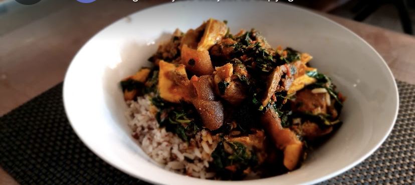 Ofada rice with ayamase sauce
